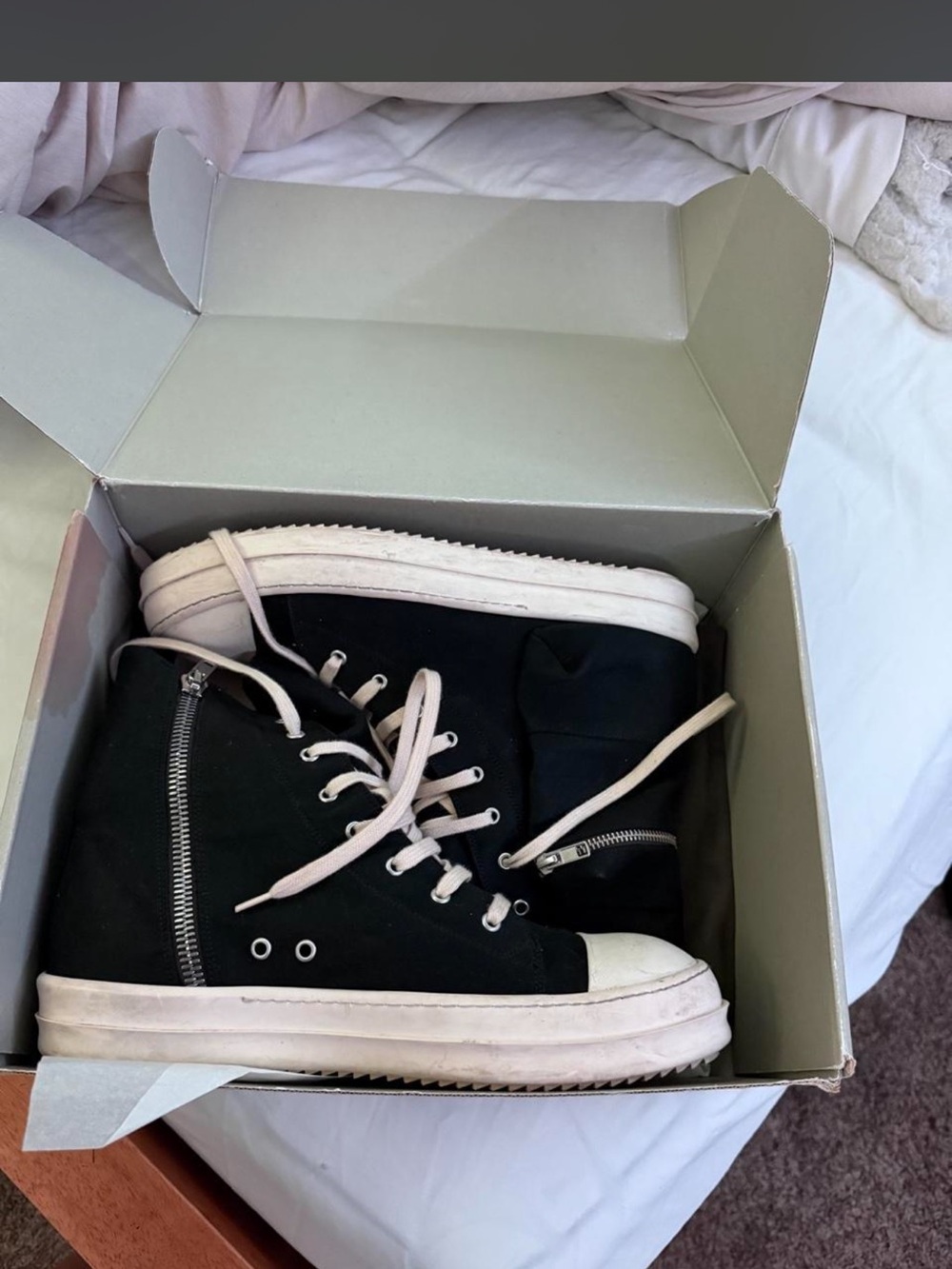 Rick Owens Black High-Top Sneakers with White Soles